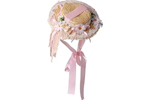 COSDREAMER Girls Women Tea Party Sun Hat Lace Ribbons Straw Hats Small Hat