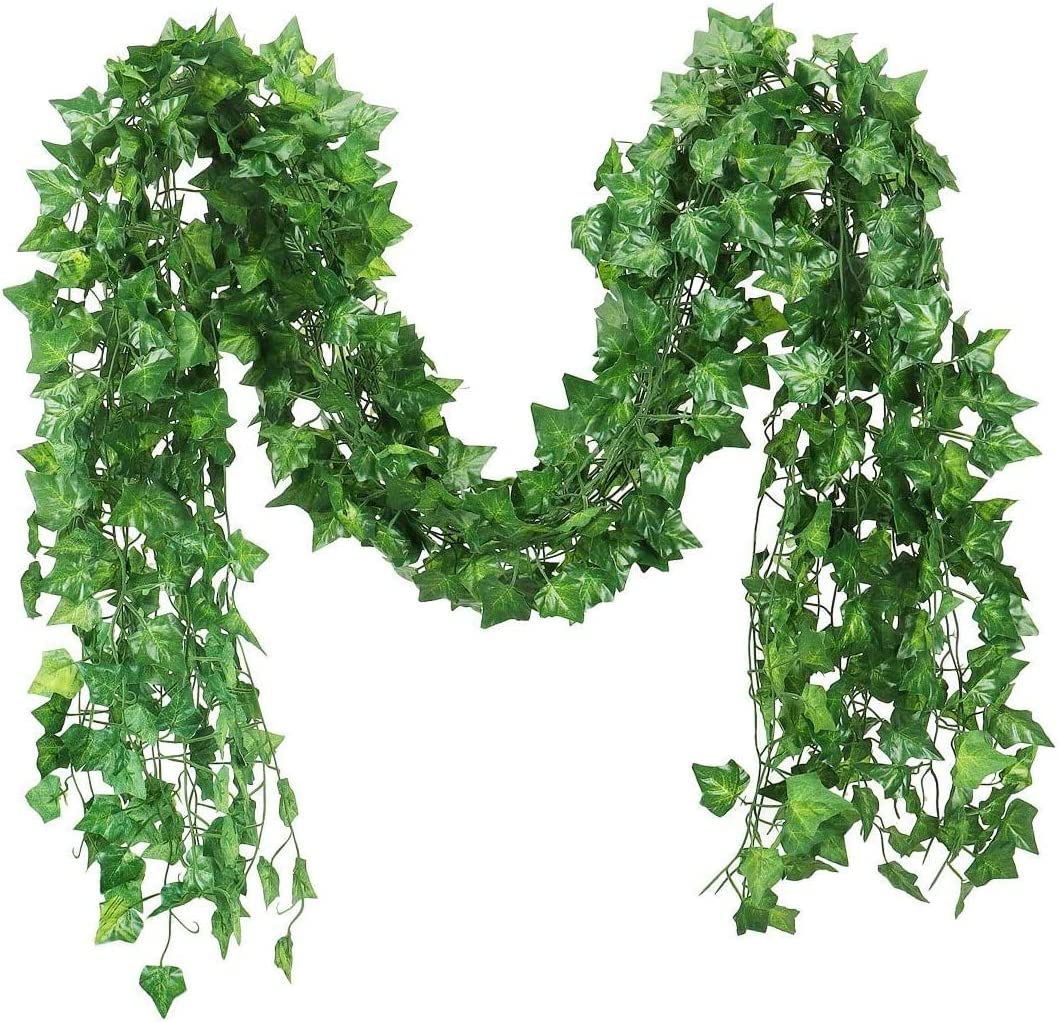 Seenew Artificial Ivy Garland, 24 Pack 168 Feet Fake Ivy Hanging Vines, Green Leaves Fake Plants for Wedding, Party, Garden, Office, Bedroom Decoration(Ivy Leaves)