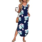 MISFAY Women's Summer Maxi Dress Sleeveless Loose Long Beach Split Dresses with Pockets