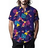 Mens Shirts 80s 90s Shirts for Men Casual Button Down Short Sleeve Shirt, Funny Party Quick Dry Mens Clothing