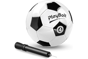PlayBolt Soccer Ball Size 4 with Pump - Black & White Training Practice & Match Ball for Kids, Youth and Adults (Pack of 1 or