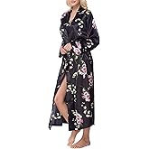 Lavenderi Women's Satin Kimono Robe - Long Classic Satin Lounge Bathrobe