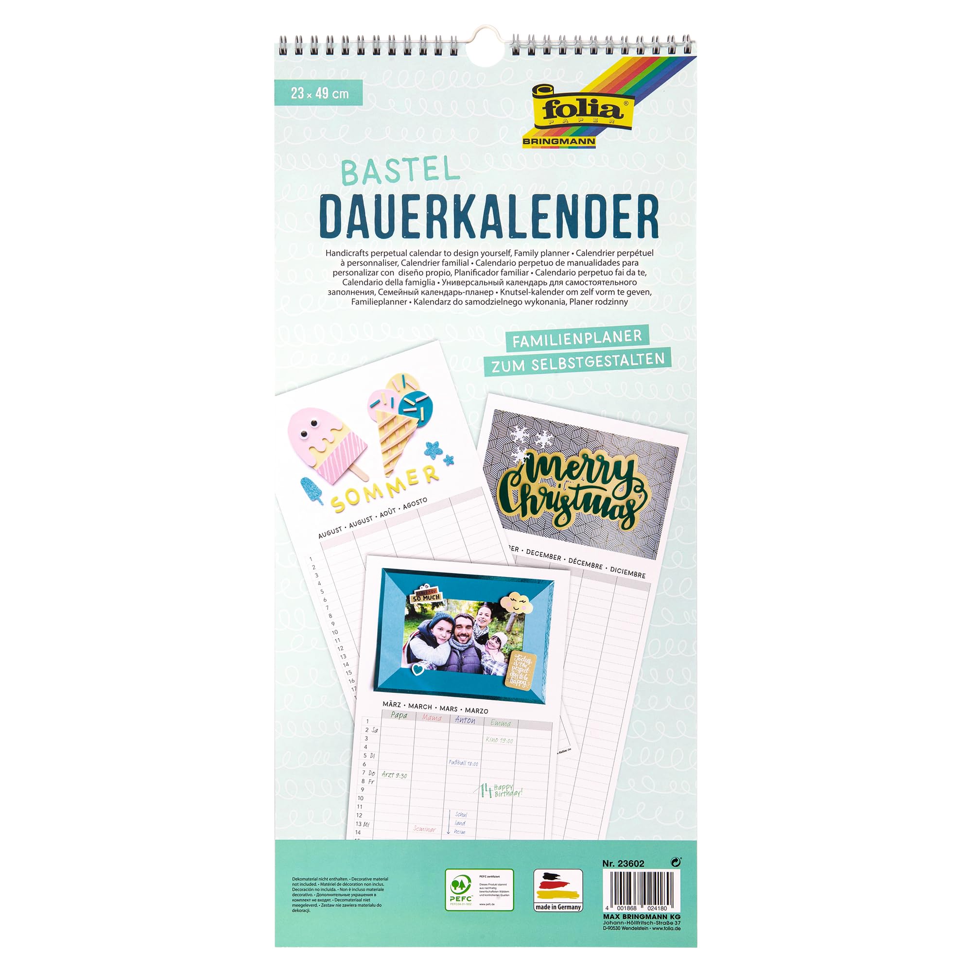 Folia 23602 Create-Your-Own Family Calendar 23 x 49 cm White/Black