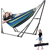 LIEVIM Portable Hammock with Stand for Outside Foldable,Frabic Tension Adjustable Indoor,Carrying Bag Included, 616 lbs Weigh