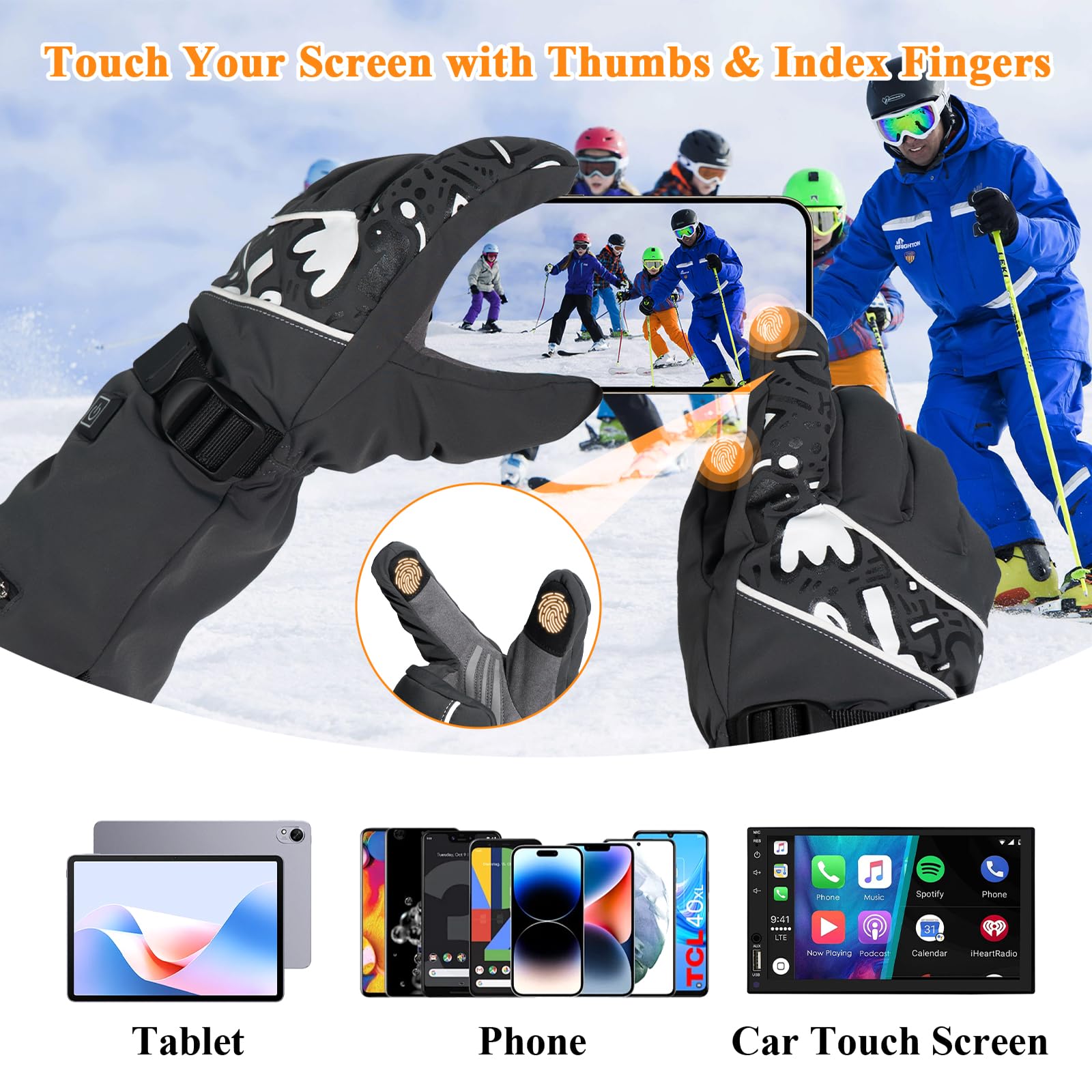 Minthouz Rechargeable Heated Gloves, 5V 5000mAh Electric Heated Glove for Men and Women, Windproof & Touchscreen 3 level Temperature Battery Powered Thermal Glove for Crycling,Skiing,Outdoor Works - L