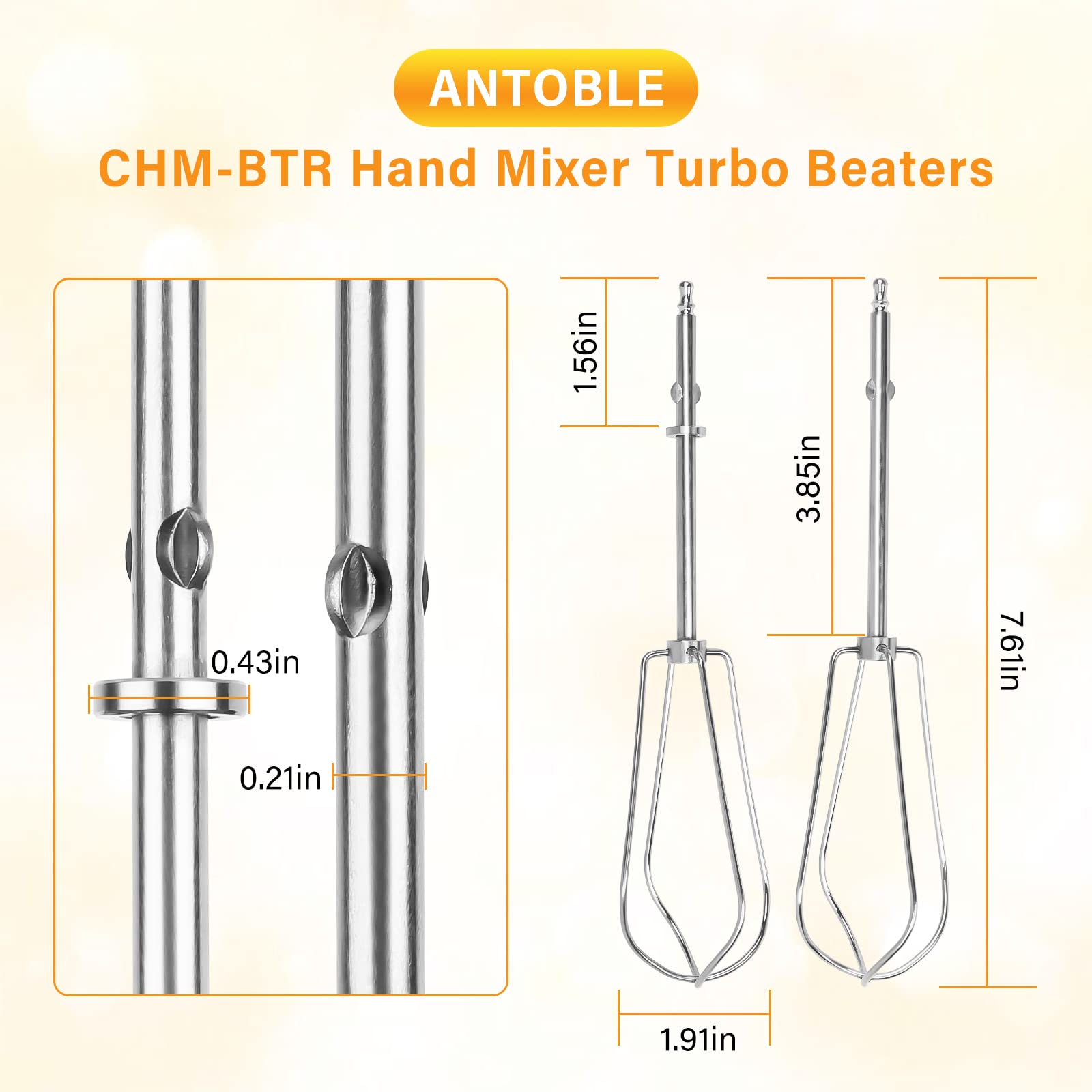 ANTOBLE Hand Mixer Beaters Compatible with Cuisinart HM-90s HM-70 HM-50 CHM-3, 9 7 5 3 Mixer Attachments Replacement Parts CHM Series Stainless Steel Whisk Hand Turbo Mixer Beater for Cuisinart, #