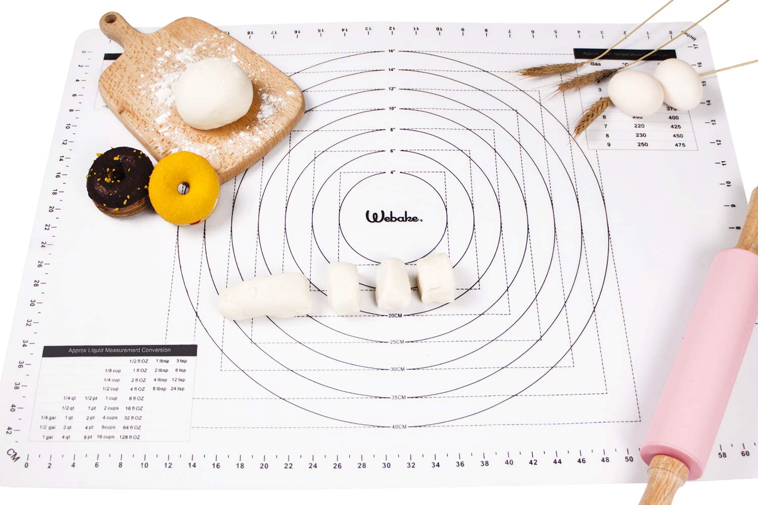 Webake Silicone Pastry Mat 70 x 50 cm Transparent Baking Mat Dough Rolling Mat with Measurements 27.5'' x 19.6'' for Fondant Dough Macarons Pizza Bread Mat