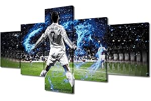 TUMOVO 5 Pieces Football Stadium Wall Art Paintings Cristiano Ronaldo Back CR7 Poster Pictures Canvas Wall Art Modern Artwork Home Decor for Living Room Framed Gallery Wrapped Ready to Hang 50x24 in