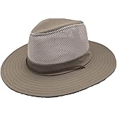 TUREVIEW Men's Flat Wide Brim Mesh Safari Outdoor Hat Panama Hat Travel Fishing Hiking with Windproof