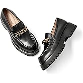 BEAU TODAY Chunky Loafers for Women,Womens Platform Loafer Shoes,Chunky Heel Lug Sole Slip-on Metal Chain Shoes,Comfort Round Toe Business Work Office Shoes