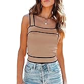Dokotoo Women's Square Neck Knit Crop Tank Tops 2025 Slim Fit Y2K Color Block Sleeveless Cami Shirts