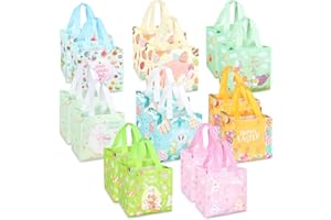 PARSUP 16PCS Happy Easter Egg Hunt Bags Easter Bunny Carrot Chick Egg Gift Bags with Handles, Easter Treat Bags, Easter Party Supplies , 8.3×7.9×5.9inch