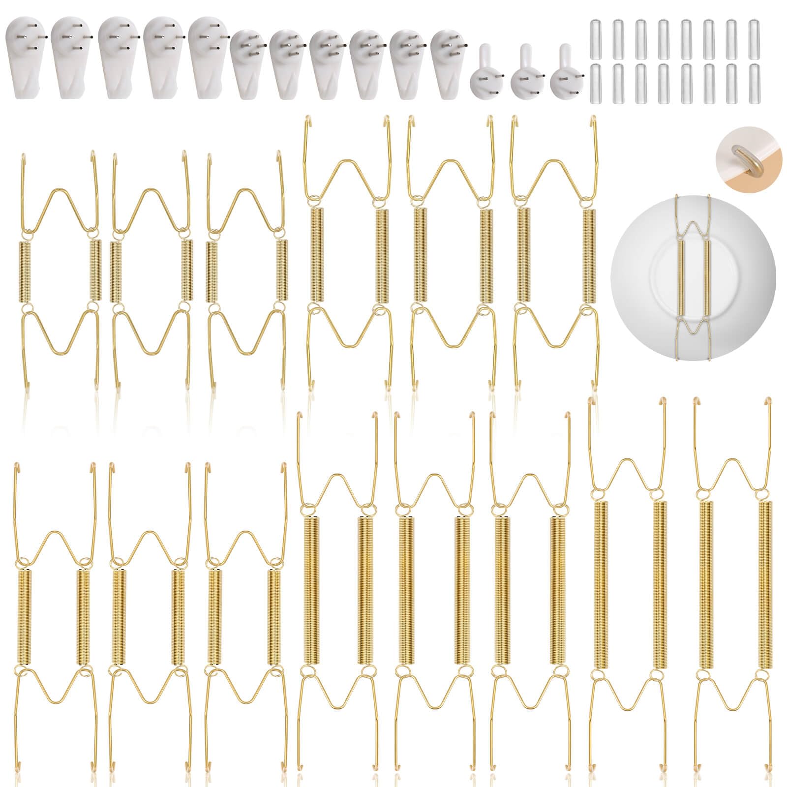 Tetutor 14 pcs Plate Hangers for The Wall, 4/6/8/10/12 Inch Invisible Decorative Wall Plate Hangers, Stainless Steel Plates Walls Hanger for Display Various Sizes with Hooks for Decorative