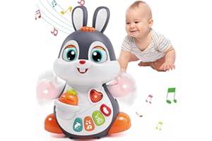 Wanonoo Baby Musical Easter Bunny Toy Dancing Crawling Tummy Time Toys, Light Up Infant Toys 0-3-6 6-12 12-18 Months Birthday Easter Gifts for 1 Year Old Boy Girl Learning Baby Easter Basket Stuffers
