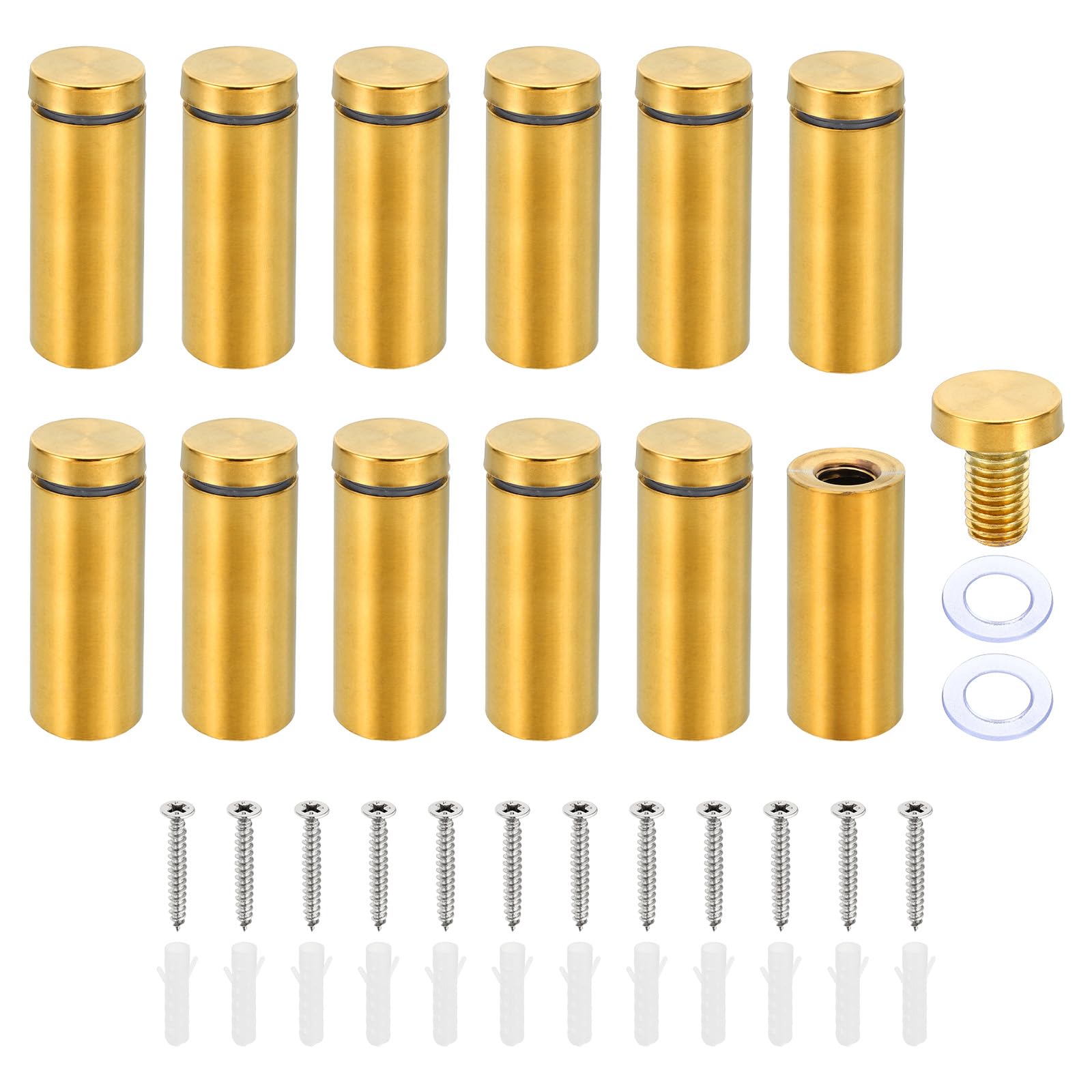 PATIKIL 3/4 x 2 Inch Sign Standoff Screws, 12 Set Stainless Steel Wall Standoff Mounting Hardware Advertising Glass Nail for Hanging Acrylic Picture Frame Acrylic Panel, Gold