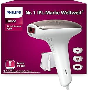 Philips Lumea IPL 7000 Series Haarentfernungsgerät – Alternative zur Laserhaarentfernung – 3 Aufsätze für Körper, Gesicht & Bikinizone, inkl. Korrekturtrimmer (BRI923/00)