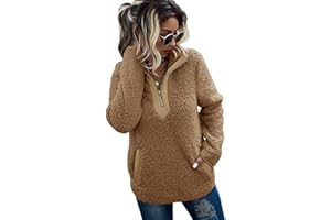AQOTHES Womens Loose Casual Zipper Sherpa Fleece Pockets Pullover Sweatshirt for Women