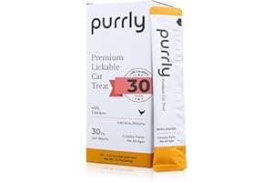 Purrly Lickable Wet Cat Treats Creamy Purée Human-Grade Chicken Breast with Prebiotic and Dietary Fiber for Digestive Health (30 Count) Non-Seafood Non-GMO No-Grains No-Artificial-Additives All Ages