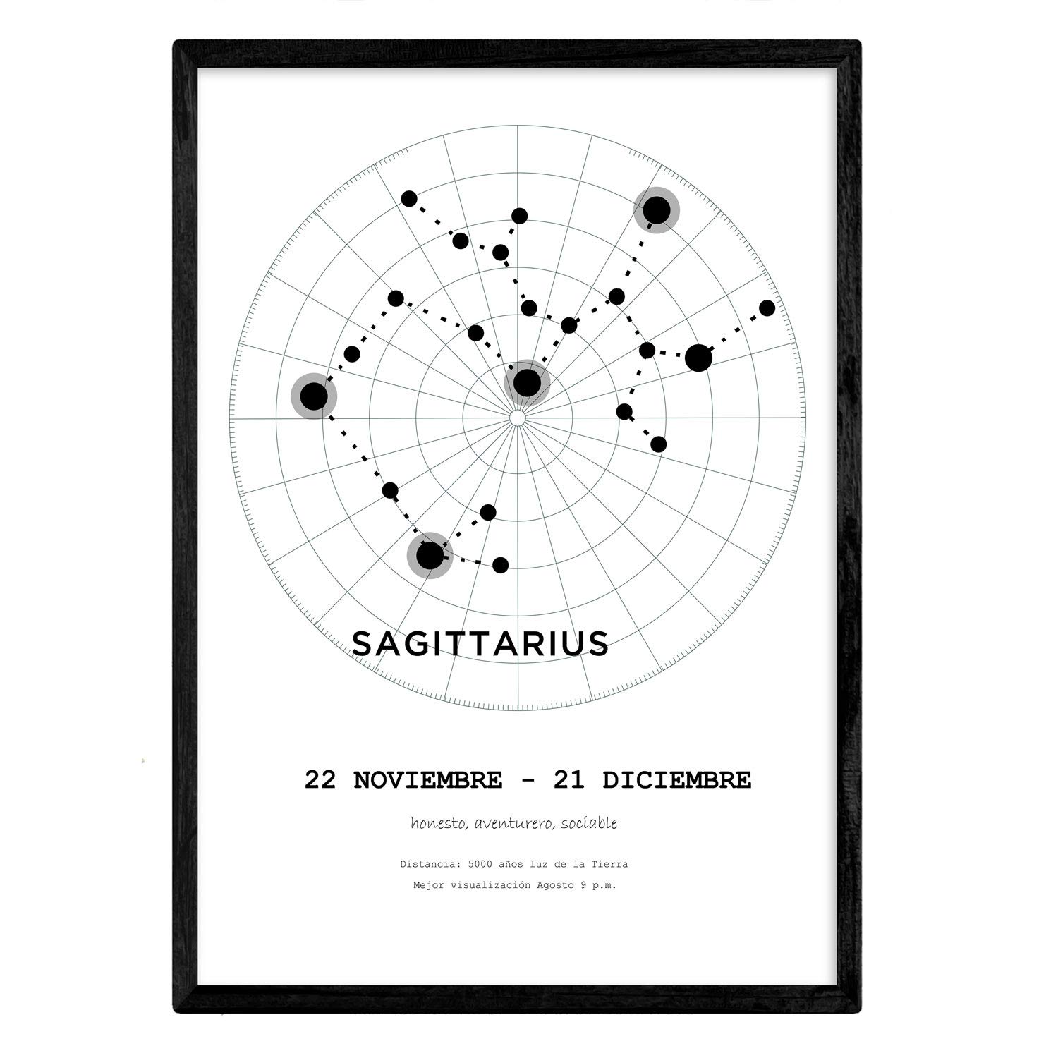 Nacnic Poster with the constellation Sagittarius. Poster with zodiac symbol in A4 size and background of the starry sky