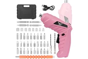 JENABOM 47 in 1 Electric Screwdriver Cordless Rechargeable Pink Small Power Drill Set 3.6V Li-ion 3.5N·m Max Torque Electric Rotatable with Case LED Light for Women Home Office DIY Tools