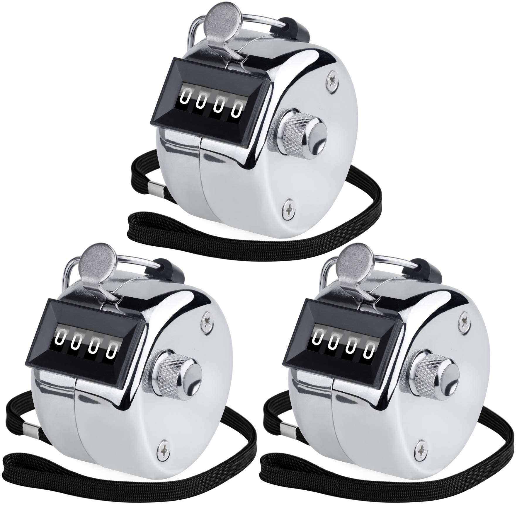 KTRIO 3 Pack Hand Tally Counter 4 Digital Count Clicker Counter, Metal Mechanical Counters Clickers Finger Counter for Coaching, Golf Scoring, Knitting Row, People, Sliver