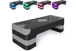 HOOKUNG Adjustable Workout Aerobic Stepper in Fitness & Exercise Step Platform Trainer 3 settings adjustable height 4”-6”-8”