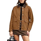 ELLEVEN Oversized Barn Denim Jackets for Women, Boyfriend Contrast Collar Button Down Jean Jacket Coats with Pockets