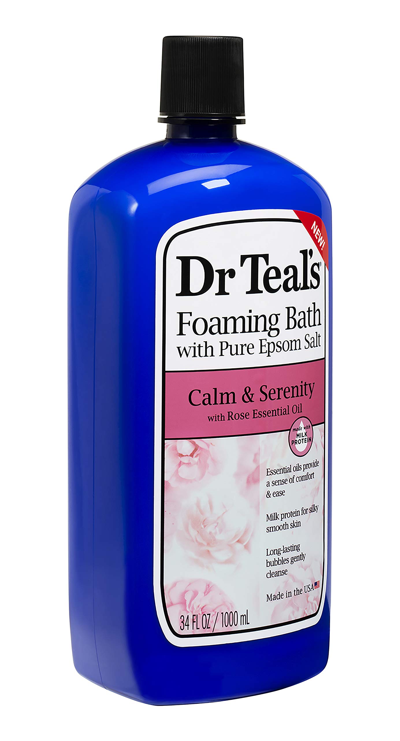 Bundle of Dr Teals Calm & Serenity with Rose Essential Oil (Made with Milk Protein): Pure Epsom Salt Soaking Solution 3 LBS & Foaming Bath 34 FL OZ