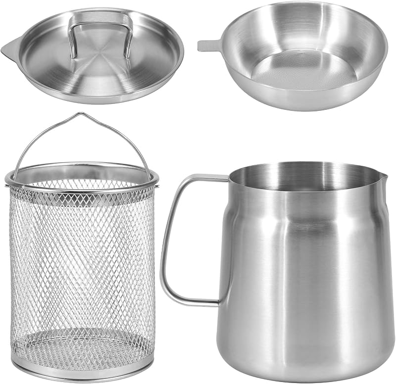 Guniata Stainless Steel Deep Fat Fryer Strainer Pot with Filter Lid 2L