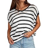 Yousify Womens Summer Crochet Tops Cap Sleeve Knit Pullover Sweater Vest V Neck Cover Ups Beach Vacation Clothes