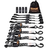 VEVOR Ratchet Tie Down Straps (4PK), 5208lbs Break Strength, 1.6" x 8' Heavy Duty Ratchet Tie Down Strap Set with Padded Handles, Coated S Hook, Soft Loop for Moving Appliances Motorcycle ATV Truck