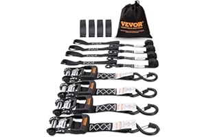 VEVOR Ratchet Tie Down Straps (4PK), 5208 lb Max Break Strength, Includes 4 Premium 1.6" x 8' Rachet Tie Downs with Padded Ha