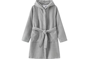 Fraprasty Boys Girls Cotton Robe Lightweight Toddler Hooded Soft Unisex Bathrobe for Kids 6-16 Years