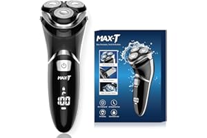 Men's Electric Shaver - MAX-T Corded and Cordless Rechargeable 3D Rotary Shaver Razor for Men with Pop-up Sideburn Trimmer Wet and Dry, IPX7 Waterproof, Plug & Play