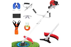 WTHW 52cc Gas Powered Weed Eater and Brush Cutter 3-in-1, Heavy Duty Straight Shaft String Trimmer with Harness and 2 Heads for Tough Weeds, Grass, and Land Clearing (PT6083)