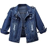 Hixiaohe Women Autumn 3/4 Sleeve Retro Short Denim Jackets Light Blue Jean Coats