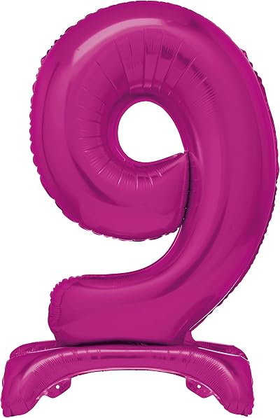Unique Hot Pink Standing Number 9 Foil Balloon 30in Packaged