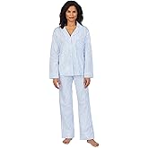 Bed Head PJs Womens Long Sleeve Notch Collar & Full Length Pants Sleepwear Pajama Set, Organic Cotton