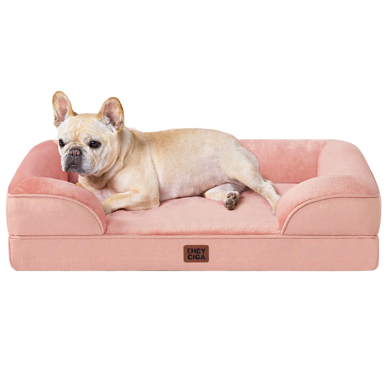 Photo 1 of EHEYCIGA Orthopedic Dog Bed for Medium Dogs, Waterproof Memory Foam Medium Dog Beds with Sides, Non-Slip Bottom and Egg-Crate Foam Pet Couch Bed with Washable Removable Cover, Dusty Pink