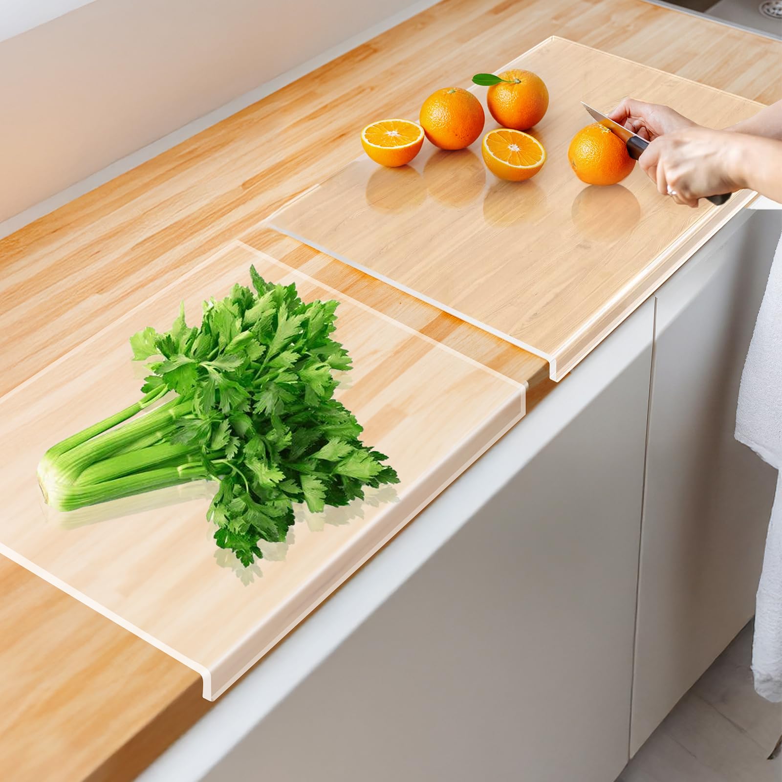 Photo 1 of 2 Pack Acrylic Cutting Board with Counter Lip – Clear Non-Slip Cutting Boards for Kitchen Countertop, Large 15.8” x 11.8” Food-Grade Cut Mats, Minimalist Kitchen Decor & Counter Protector