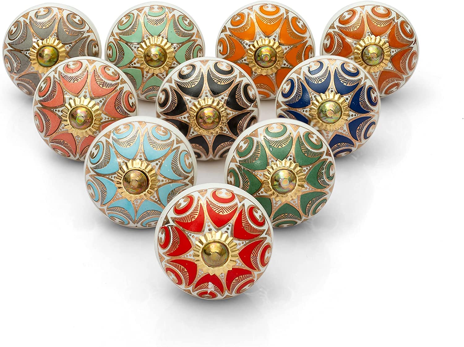 Craft Trade Assorted Multicolor Door Cabinet Knobs for Dresser Drawer Vintage Closet Ceramic Knob Colorful Pull Handles Cupboard Wardrobe Knobs for Kitchen Furniture Home Décor - Pack of 10