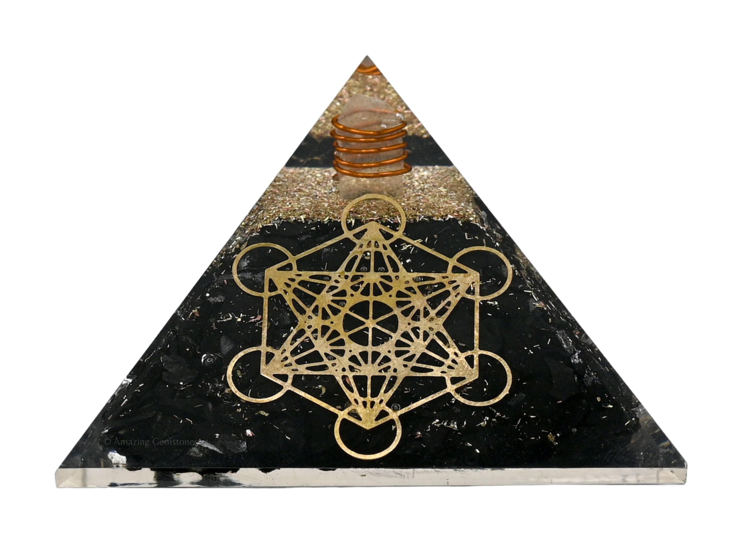 Amazing Gemstone Black Tourmaline Orgone Pyramid for EMF and Negative Energy Protection | Natural Black Tourmaline Crystal Pyramid (Metatron Cube)