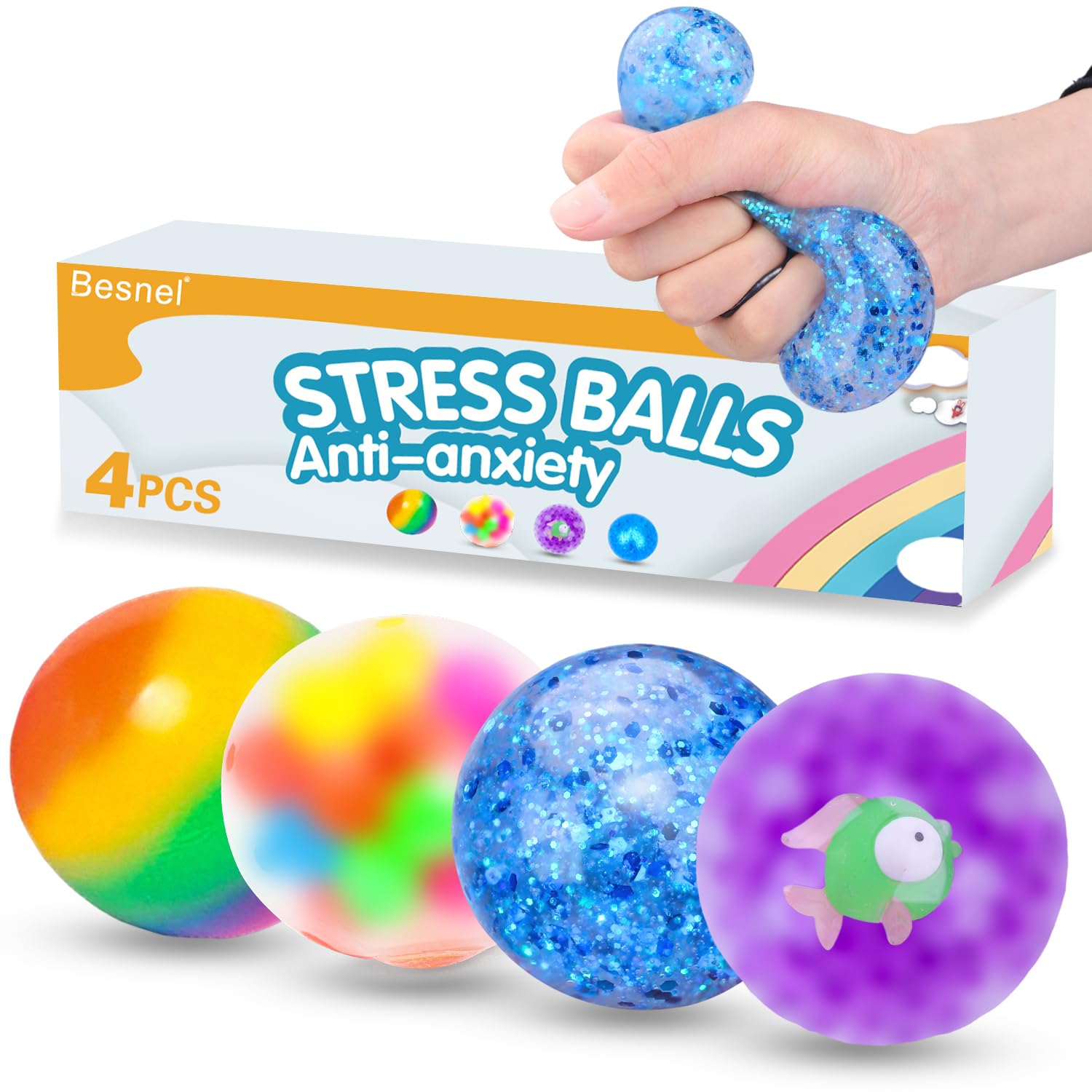 Stress Balls Set, Squishy Stress Ball, 4 Pack Squeeze Ball for Adults, Squeeze Ball for Adults Stress Relieve, Stress Relieve, Increase Entertainment