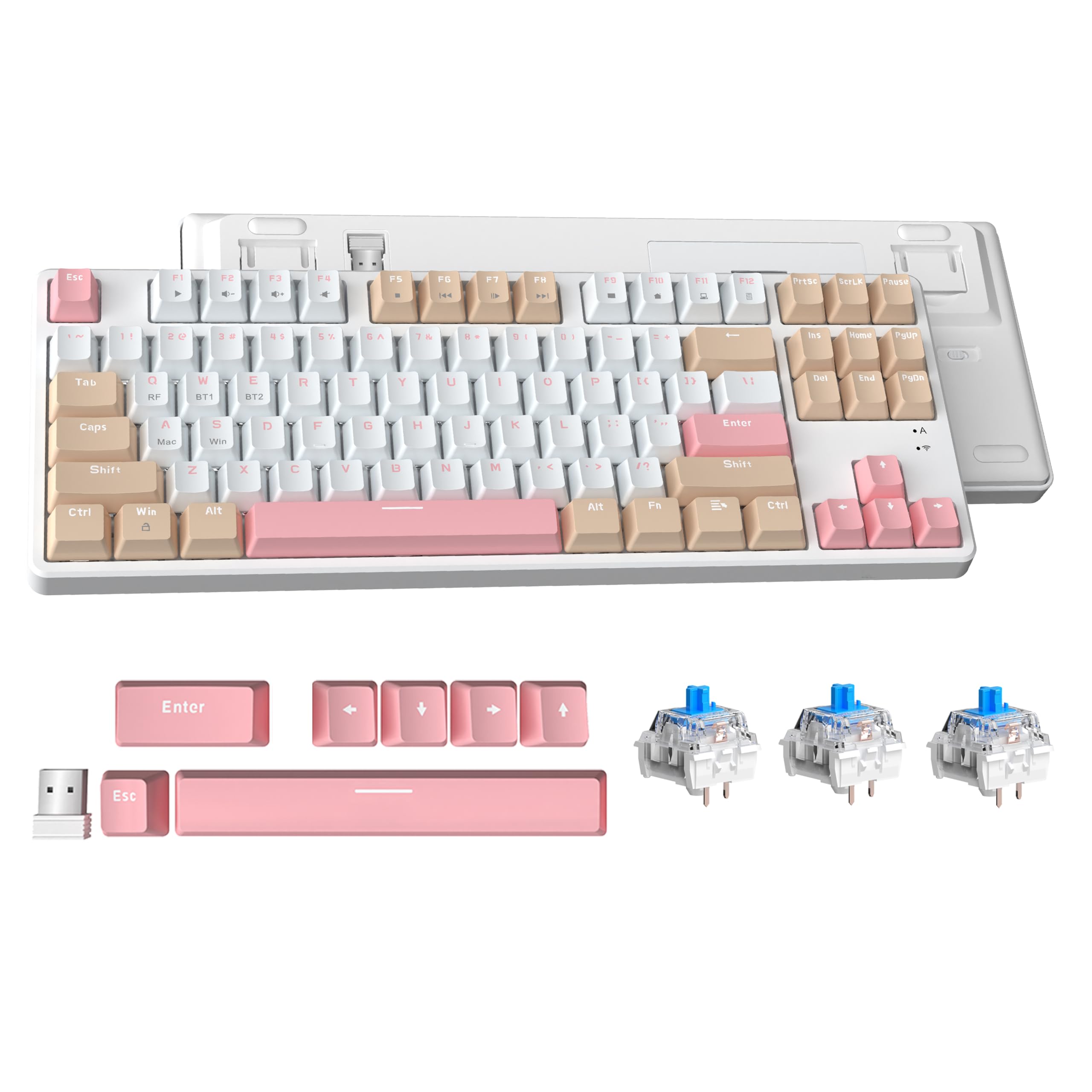 ATTACK SHARK AK871 TKL Hot Swappable Mechanical Keyboard with Blue Switches, 87Keys Compact Gaming Keyboard, ABS Keycaps,Magnetic Cover,Support Bluetooth/2.4G,for Mac/Windows/Android (White)