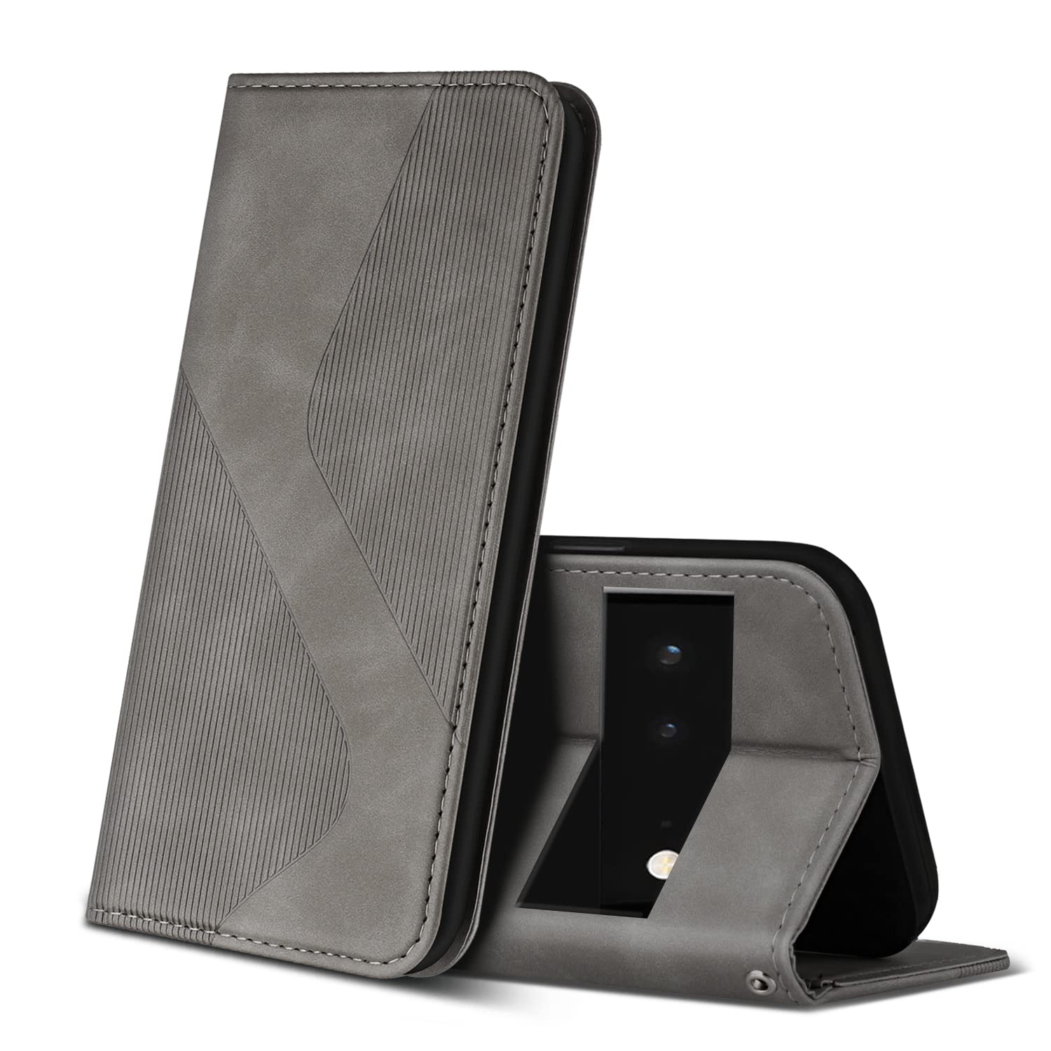 ZONNAVI Case Compatible with Google Pixel 6 Pro, Premium PU Leather Wallet Case with [Card Slots] [Viewing Stand], Shockproof Flip Cover for Google Pixel 6 Pro (Grey)