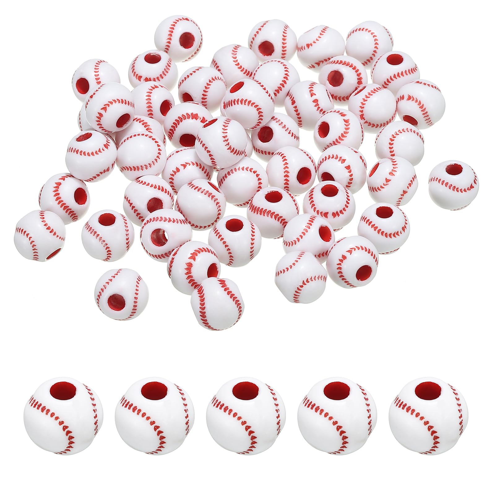 PATIKIL 12mm Sports Ball Beads, 100 Pcs Acrylic Softball Beads Bulk Round Sports Spacer Beads for DIY Crafts Bracelet Necklace Making, Red White
