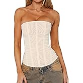 NJWTSDTZ Women Sheer Mesh Bustier Top Y2k Vintage Strapless Boned Corset Sexy Shapewear Tube Top Going Out Party Overbust