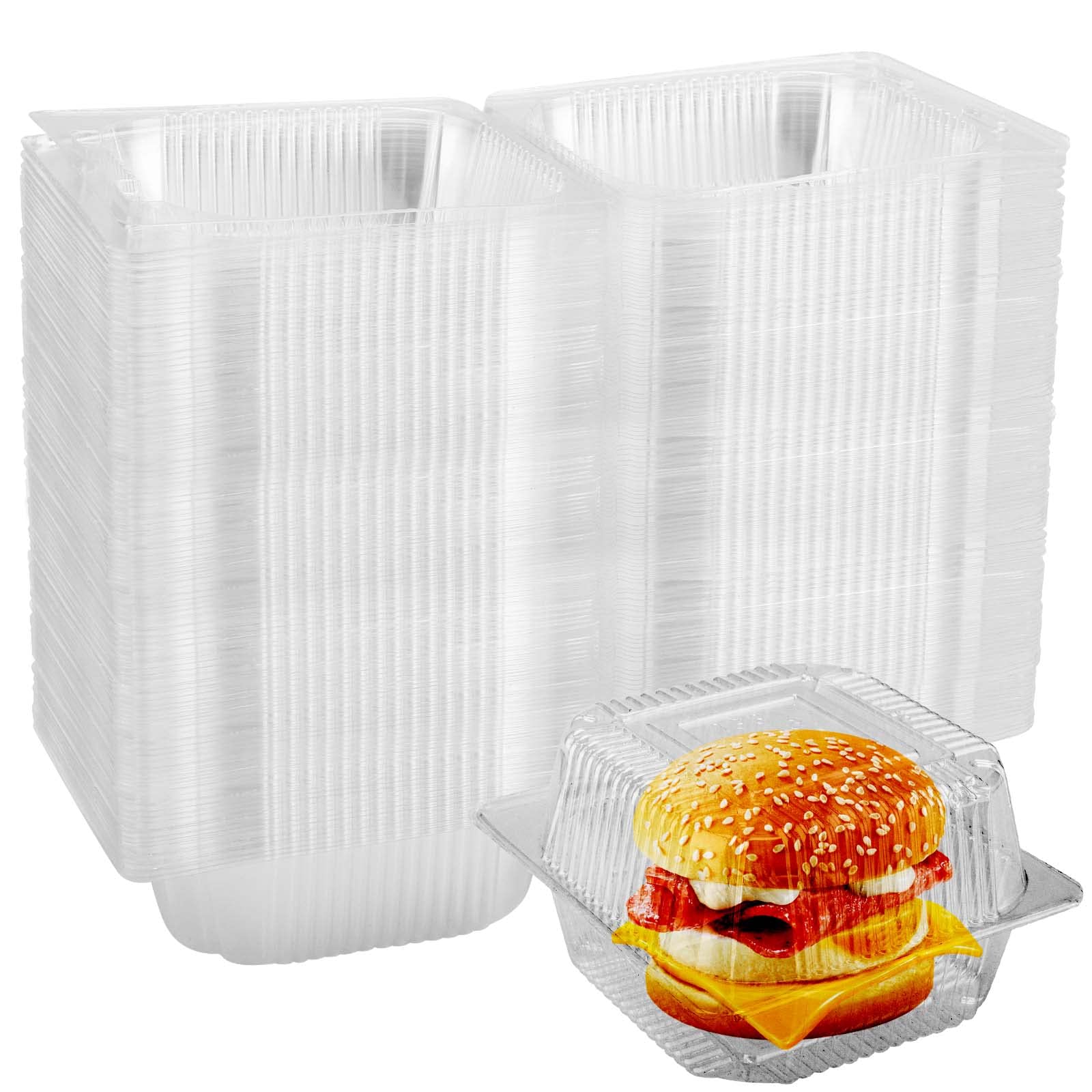 JEUIHAU 200 Pieces Clear Cake Slice Boxes, Individual Containers with Lids, Square Cake Boxes, Clear Plastic Boxes for Cupcakes, Sandwiches, Burgers and Salad