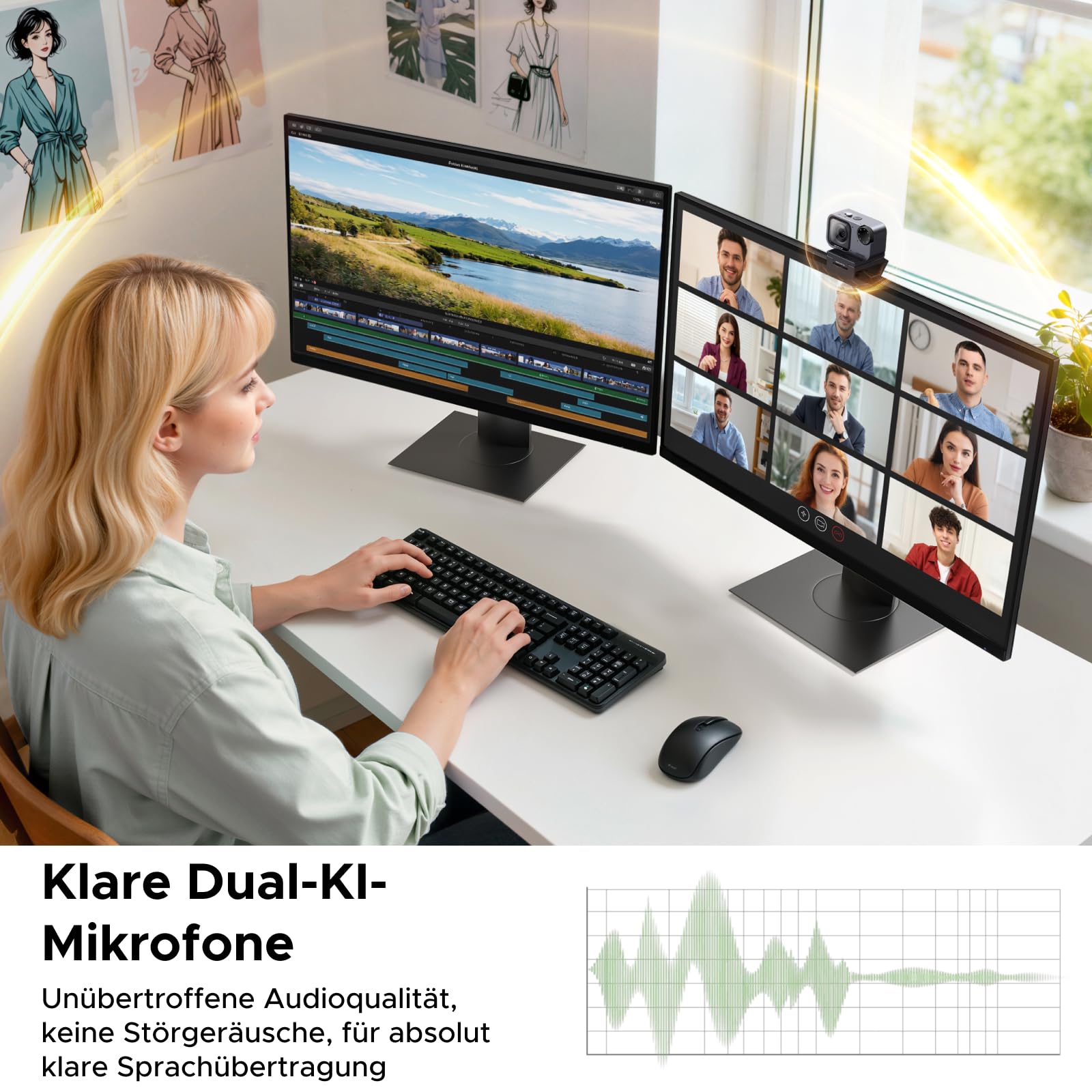 UGREEN FineCam Pro 4K Webcam mit 1/2" Sensor, AI Framing, KI-Gestensteuerung, 7 Filteroptionen, KI-Rauschunterdrückung, PDAF Autofokus, PC Kamera für Live-Streaming, Videokonferenzen, Zoom, Switch 2 3