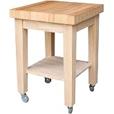 IC International Concepts Solid Wood Island Cart, Butcher Block, Unfinished